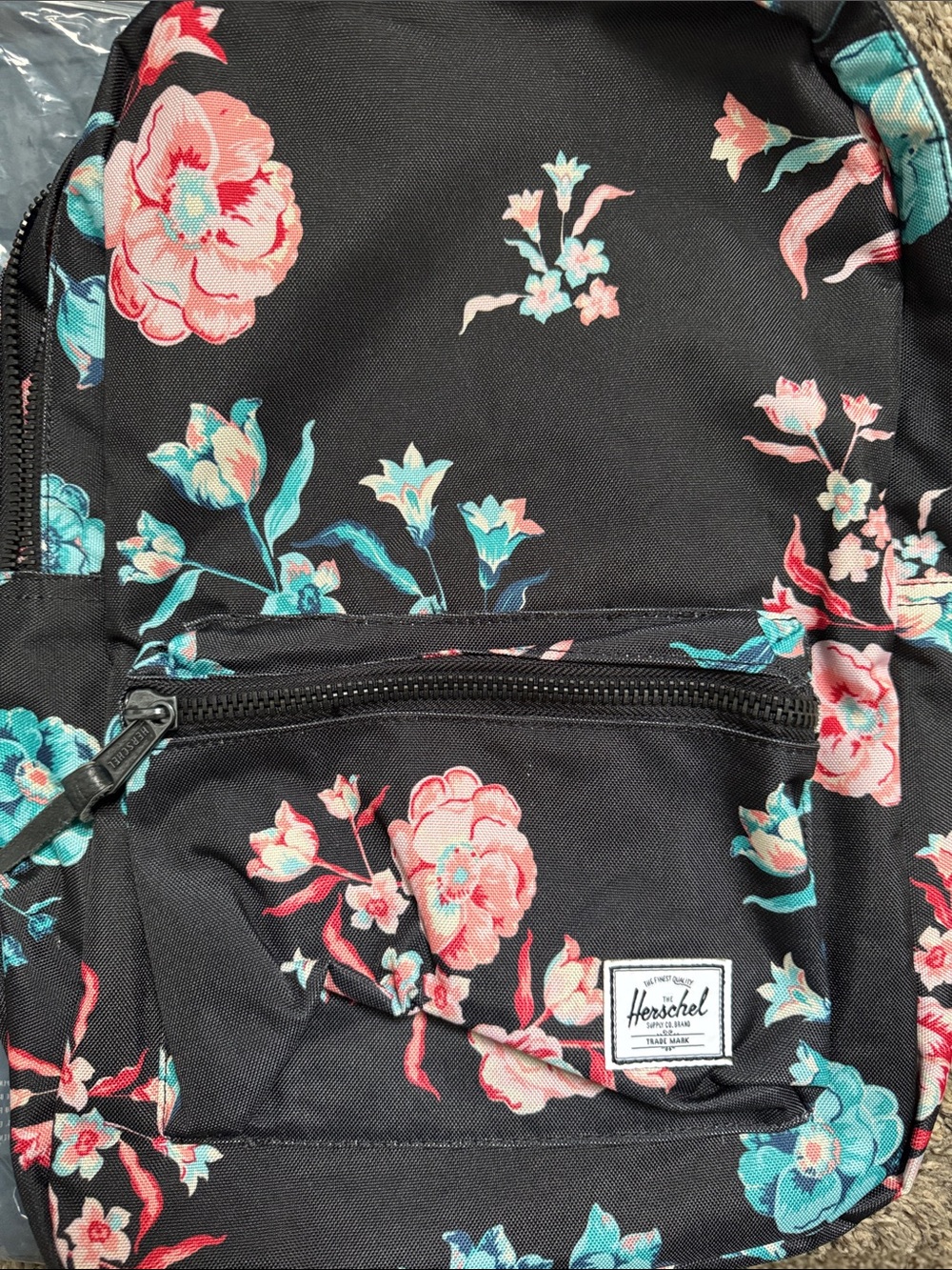Herschel Supply Company Black Backpack with Pink & Teal Floral Print